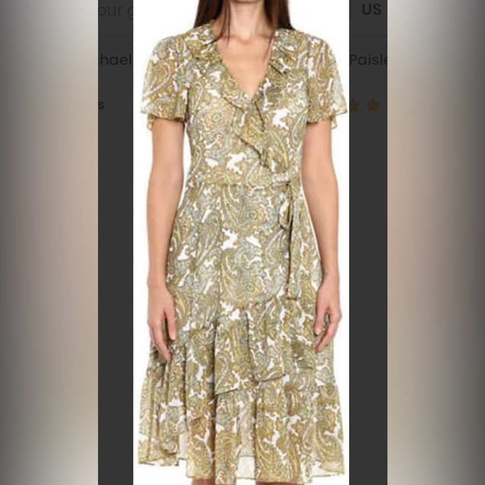 Michael Kors Womens wrap Dress Yellow Paisley Size large. Euc